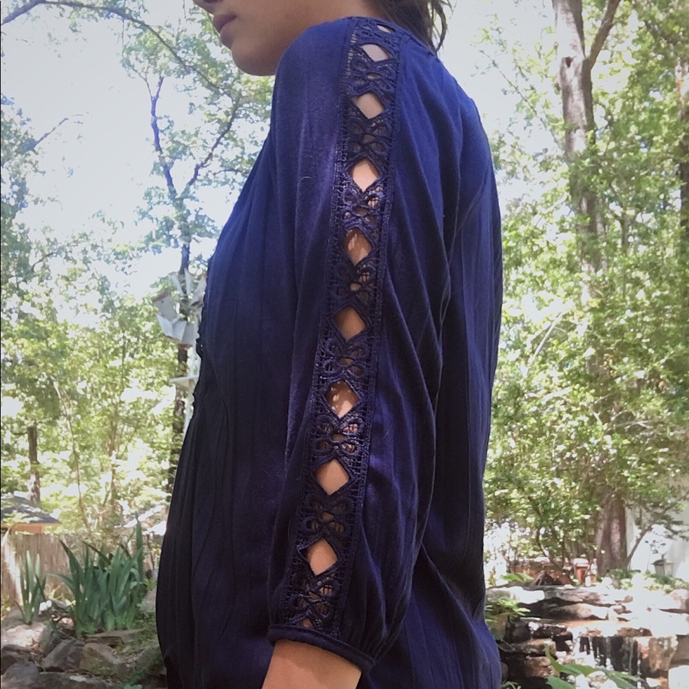 Blue, laced blouse